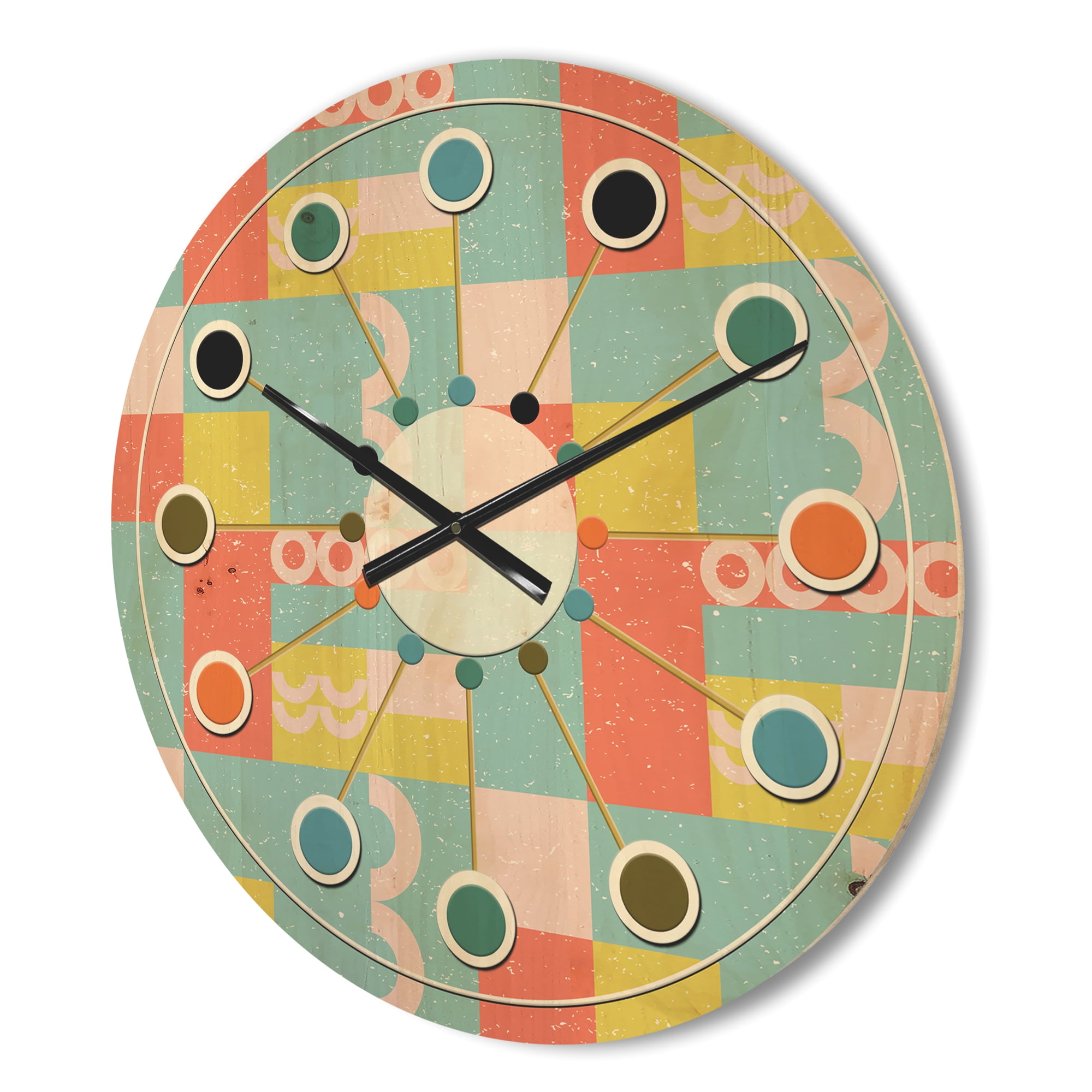 Designart 'Abstract Retro Design IX' Mid-Century Modern Wood Wall Clock