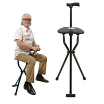 AIQIDI Foldable Tripod Stool Lightweight Anti-slip Multifunctional Three Legged Seat Walking Stick Aluminum Alloy Crutch Chair, 249 lbs Load Black