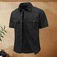 thumbnail image 2 of MIXUE Mens Casual Button Down Shirts Solid Color Lapel Short Sleeve Casual Fashion Shirt Tops Outwear,Black,M, 2 of 4