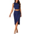 thumbnail image 2 of INSPIRE CHIC Women's Casual Sleeveless Summer Two Piece Outfits Crop Top and Side Split Draped Ruched Skirt Set Solid Suiting Blue L, 2 of 5