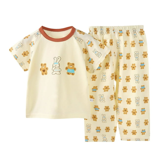 TZEWGL Summer Cartoon Printed Short Sleeved Tops And Pants Clothes Outfit Sets For Kid Home And Outside Wear For Girls size 4-5T