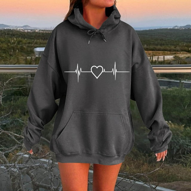ZMFXJPE Chandails Molletonnés à Enfiler pour Femmes, Chandails à Capuchon Y2K pour Femmes, Chandail en Molleton à Enfiler, Chandails à Capuchon à Enfiler pour Femmes, Mode d'Automne (Gris Foncé, TG)
