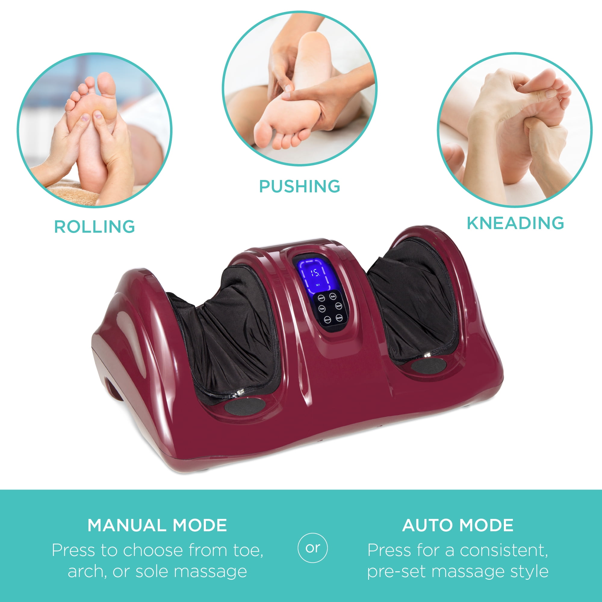 Best Choice Products Therapeutic Kneading & Rolling Shiatsu Foot Massager w/ High Intensity Rollers, Remote - Burgundy