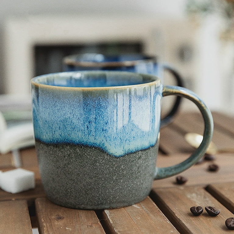 12 Oz Extra Large Ceramic Coffee Mug, Classic Porcelain Super Big Tea Cup  With Handle For Office And Home, Blue