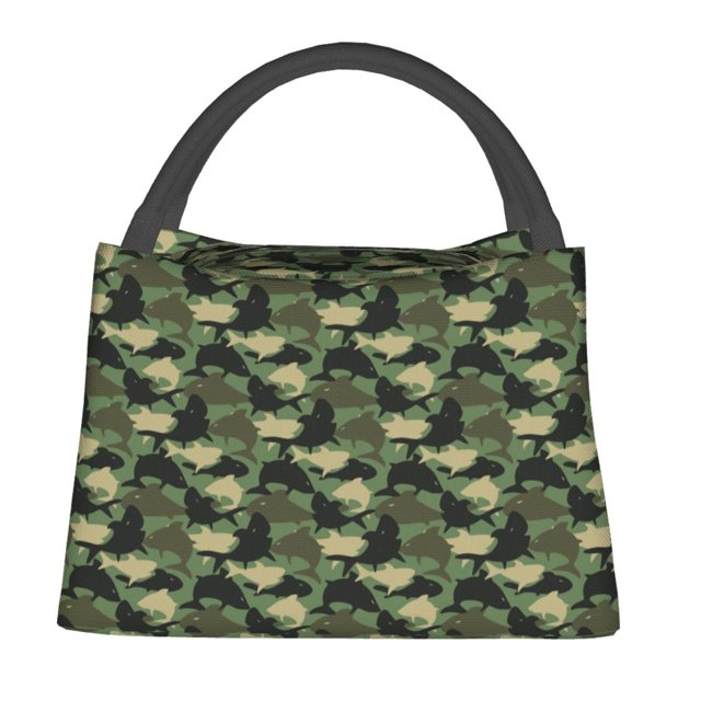 Fotbe Camouflage Shark Bolsa Térmica Portátil con Estampado, Bolsa de Entrega de Alimentos Aislada, Bolsa Reutilizable de Gran Capacidad para Comidas y Supermercado