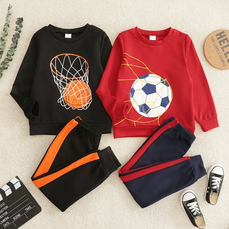 

PatPat Kid Boy Ball Print Pullover Sweatshirt and Colorblock Pants Set for boy 2-piece Sizes 4Y-12Y