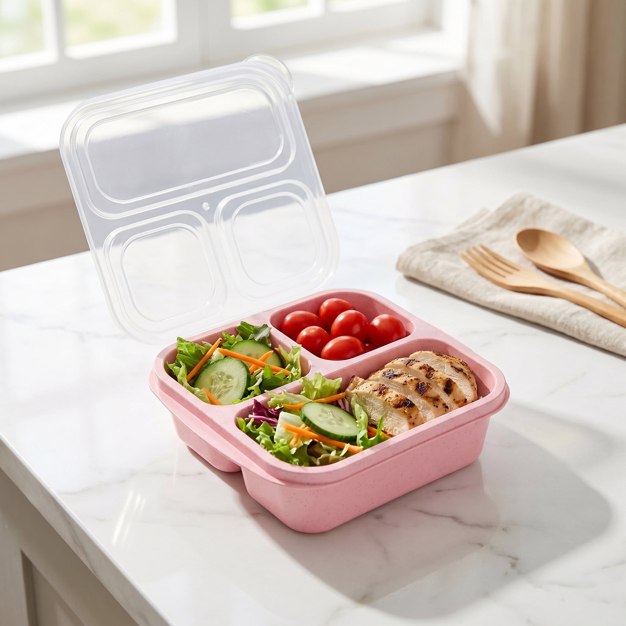 Unique Bargains Wheat Straw Leak-Proof Meal Lunch Bento Box for Work Travel Pink