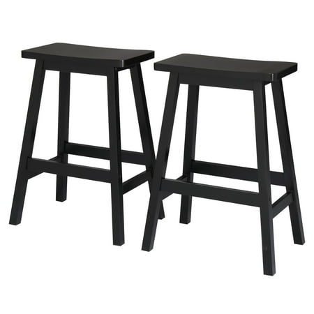 Ktaxon Set of 2 Saddle Seat 24  Bar Stools Wood Dining Room Kitchen Pub Chair Black