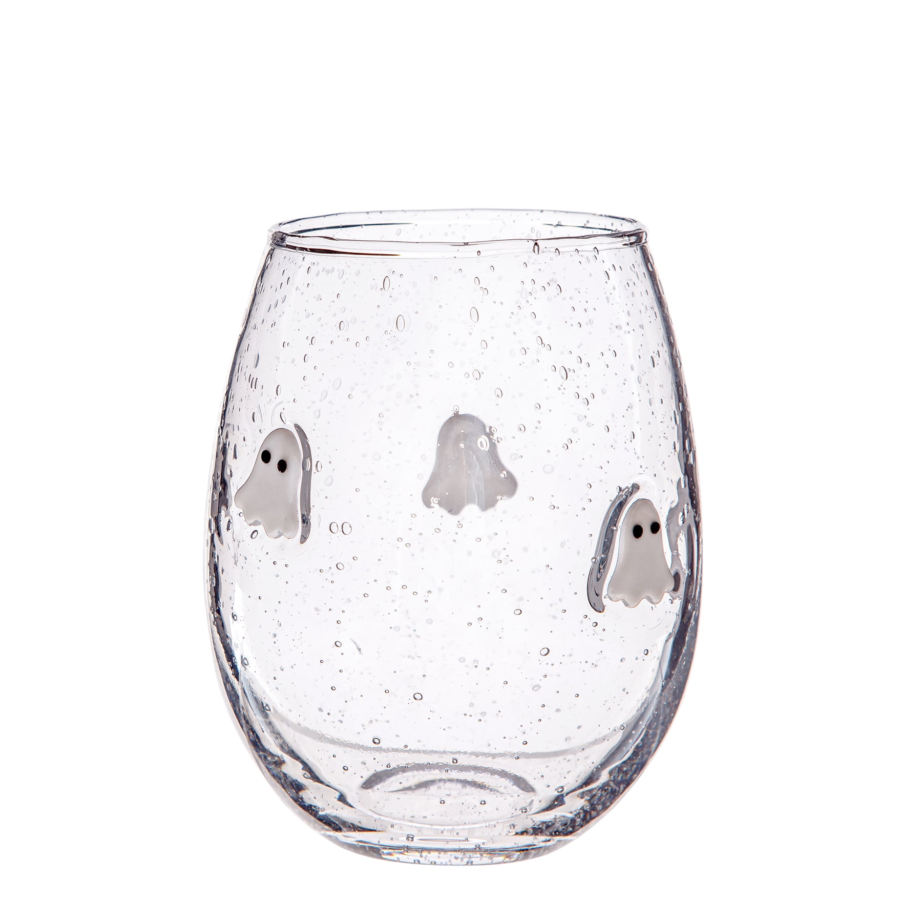 Way to Celebrate Halloween Ghost Charm Stemless Wine Glass with Bubble Texture