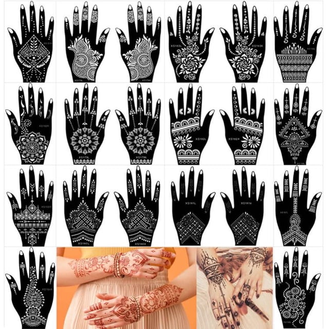 Kit de plantillas para tatuajes de henna XMASIR, 20 hojas para arte corporal