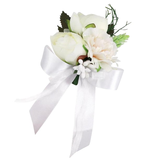 Ramillete de flores artificiales para niña, ramillete de boda con muñequera 白色