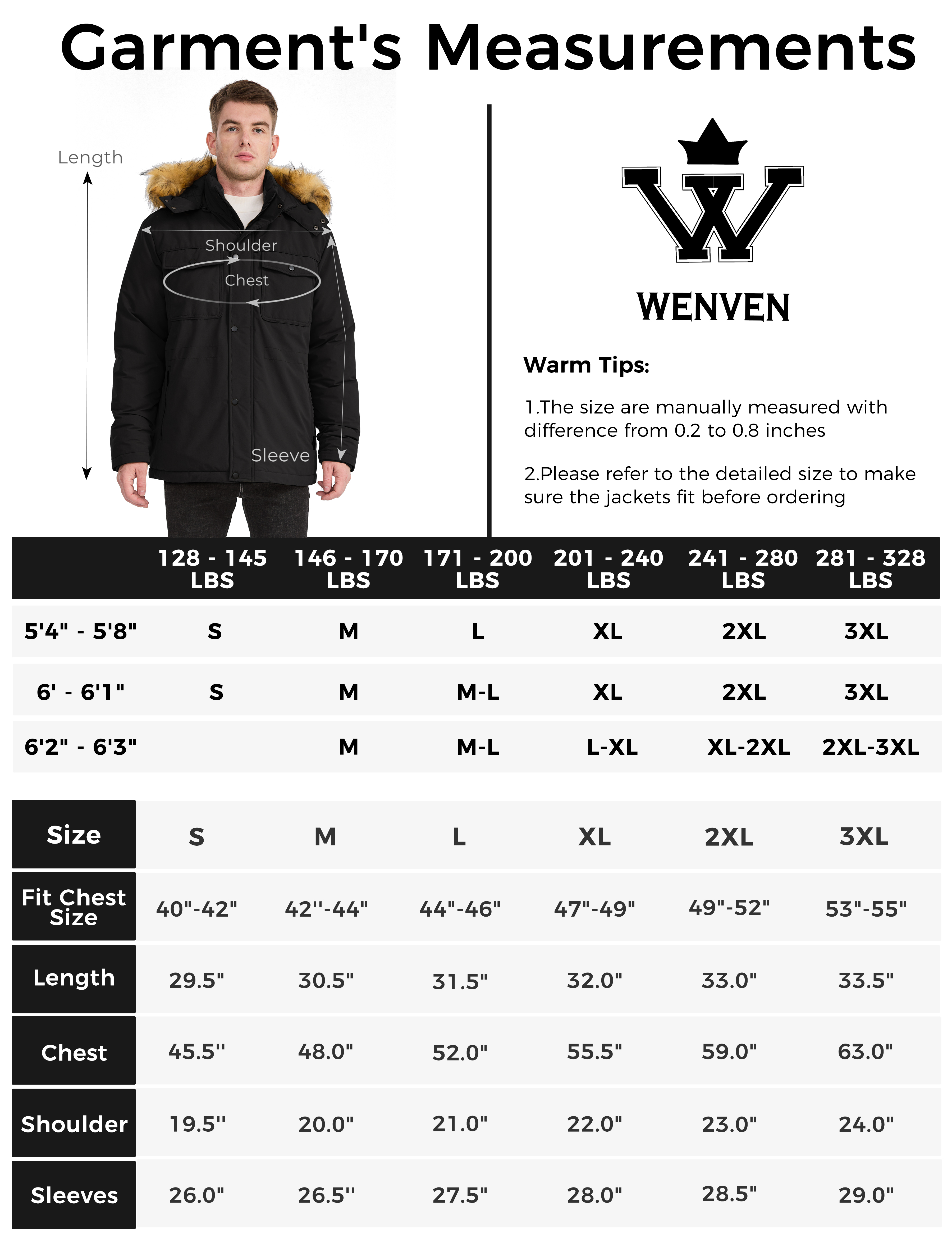 WenVen Men's Winter Parka Jacket, Black photo 7