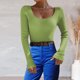 thumbnail image 4 of Suéter Divertido de Manga Larga de punto con cuello en U color sólido para mujer Verde XL Gibobby, 4 of 5