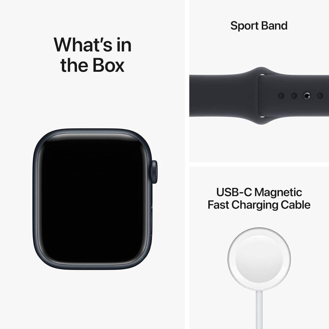 Apple Watch Series 8 Smartwatch with Built-In GPS, 32GB Memory, Midnight Aluminum Case with Midnight Sport Band, Blue/45mm, 1