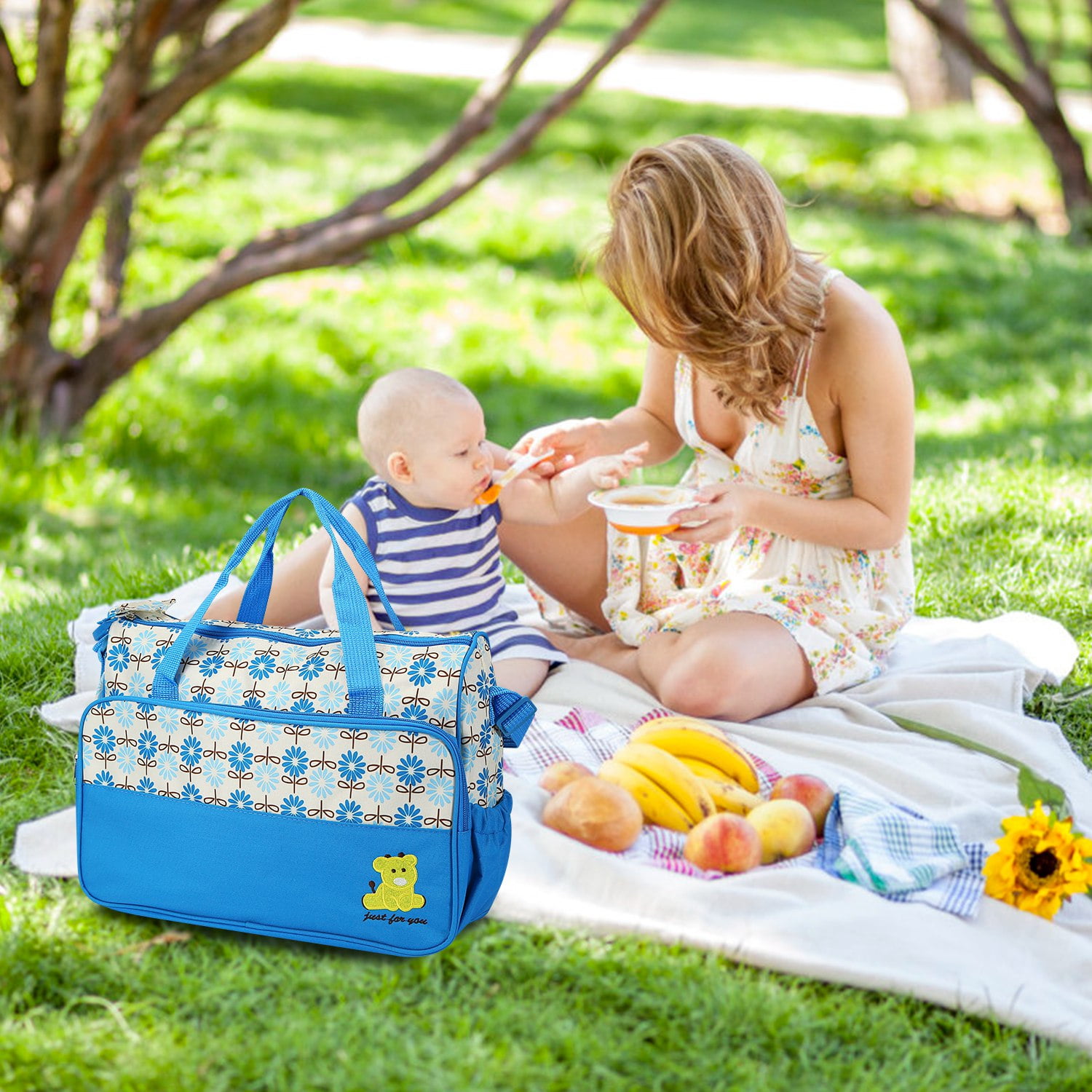 Moclever 5-Pack Mummy Diaper Tote Bag, Water-Resistant, Stain-Resistant, Insulated, Blue, 5 Count