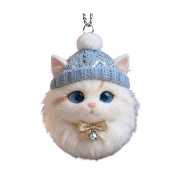 Adorno colgante de acrílico para gato de invierno, árbol de Navidad, gorro de punto, gatito, perro, conejo, erizo, adorno colgante de animal