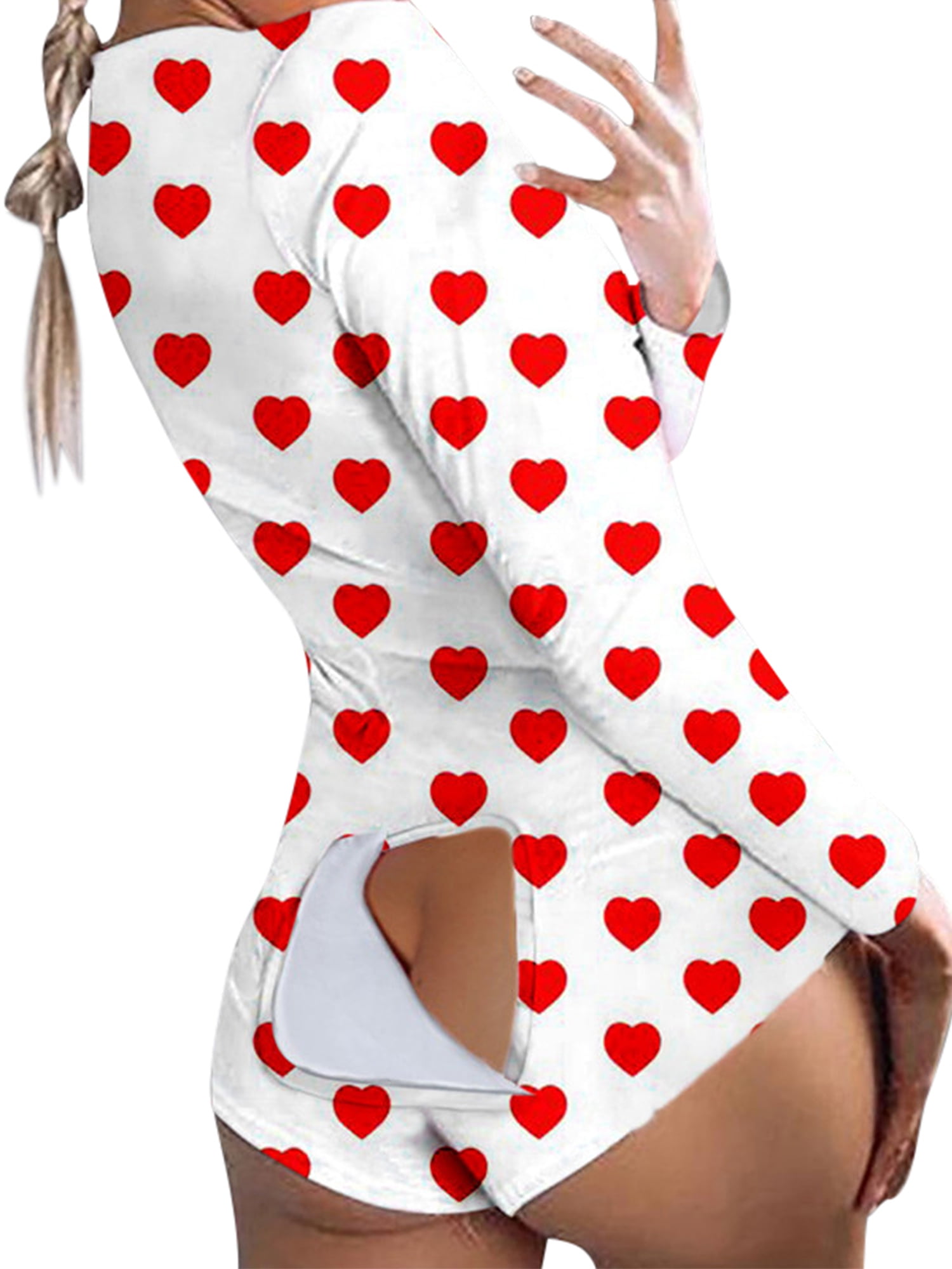 Avamo Women's One Piece Pajamas with Drop Seat Butt Flap Sexy V Neck  Jumpsuit Romper Bodycon Bodysuit Sleepwear White 3XLu003dUS 14 - Walmart.com