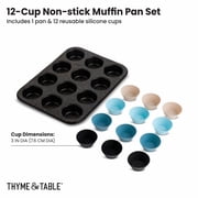 Thyme & Table 12-Cup Nonstick Muffin Pan with Reusable Silicone Baking Cups - Black