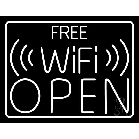 Free Wifi Open LED Neon Sign 15 x 19 - inches, Clear Edge Cut Acrylic Backing, with Dimmer - Bright and Premium built indoor LED Neon Sign for Computer & Electronics store decor.