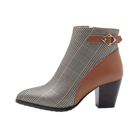 

IELGY Women s short boots large size color matching thick heel mid heel