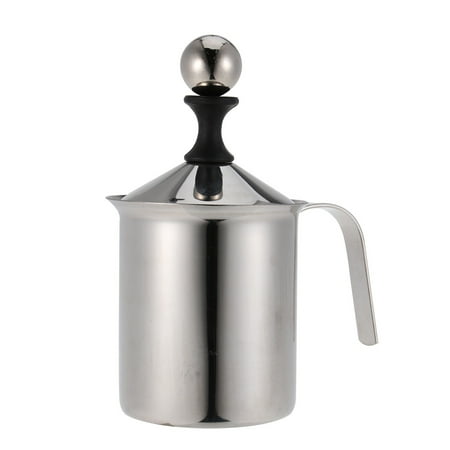 

NICEXMAS 400ML Manual Milk Frother Stainless Steel Double Mesh Milk Creamer Milk Mesh Coffee Foamer Creamer (Silver)