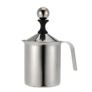400ML Manual Milk Frother Stainless Steel Double Mesh Milk Creamer Milk Mesh Coffee Foamer Creamer (Silver)