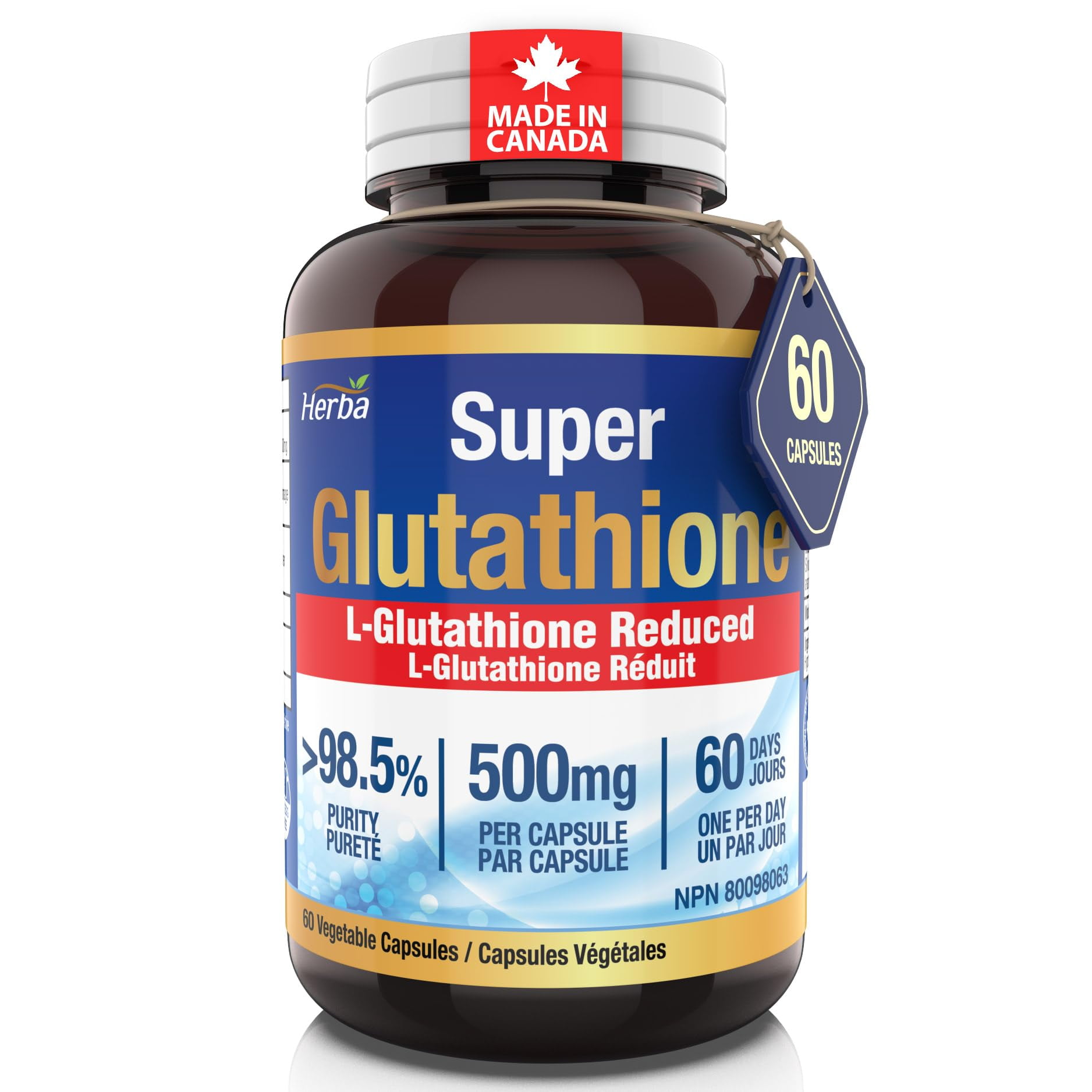 glutathione in canada Herba Glutathione Supplement 500 mg - 60 Vegetable Capsules | L-Glutathione  Reduced Active Form | Made in Canada