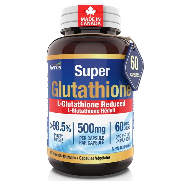 Herba Glutathione Supplement 500 mg - 60 Vegetable Capsules | L-Glutathione Reduced Active Form | Made in Canada Herba Glutathione Supplement 500 mg - 60 Vegetable Capsules | L-Glutathione Reduced Active Form | Made in Canada