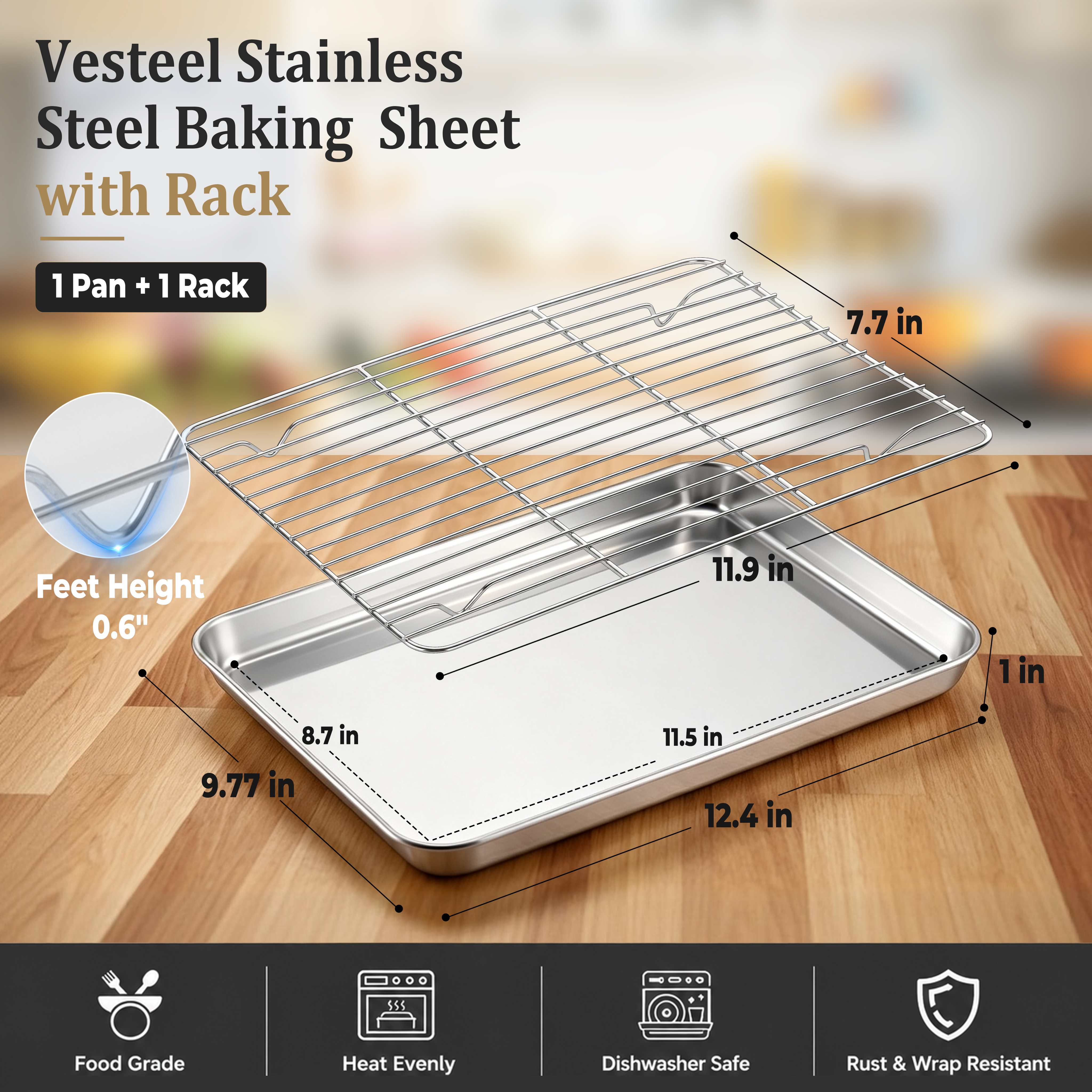 VeSteel Stainless Steel Quarter Sheet with Cooling Rack photo 3