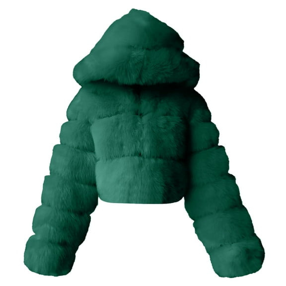Baberdicy Womens Winter Coats Women Short Faux Hooded Warm Furry Splicing Jacket Long Sleeve Outerwear Womens Winter Coats Army Green