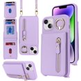 thumbnail image 2 of iPhone 14 Case with Card Holder for Women, iPhone 14 Phone Case Wallet with Strap Credit Card Slots Crossbody with Kickstand Zipper Case for iPhone14 - Purple, 2 of 16