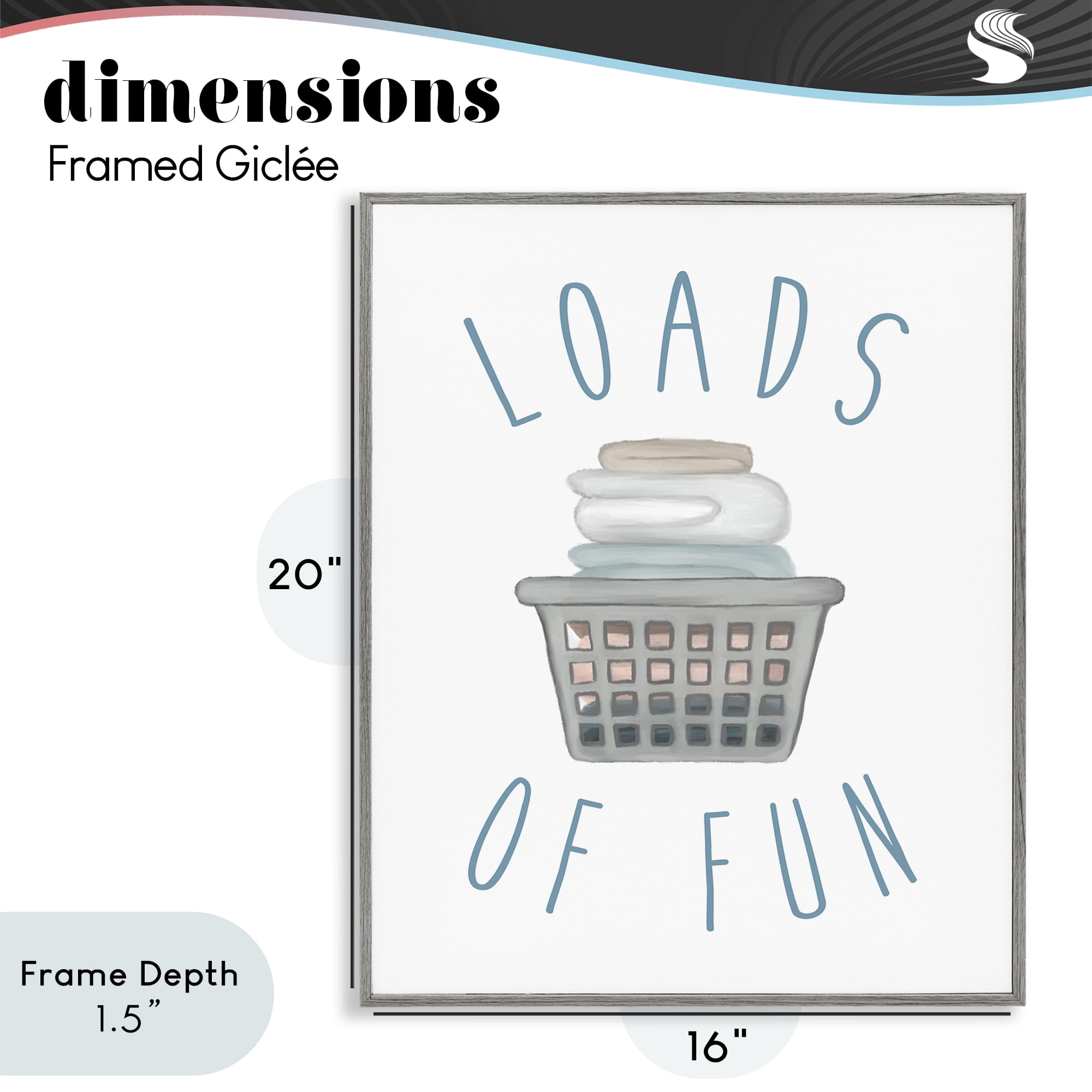 Stupell Industries Loads Of Fun Laundry Basket Gray Framed Giclee Art, design by Elizabeth Medley