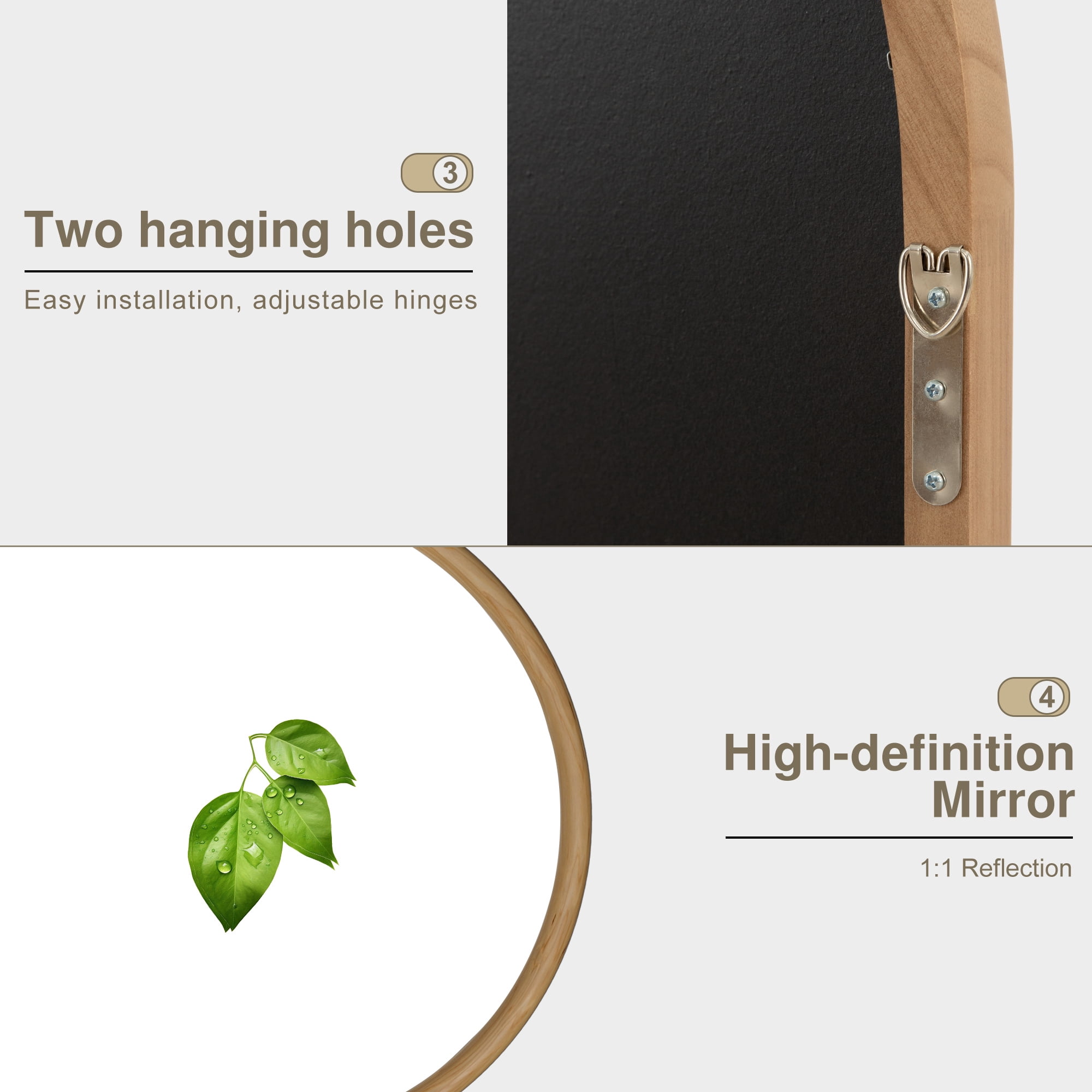 71"x37" Wood Rattan Wall Mirror Arched Mirror,Brown