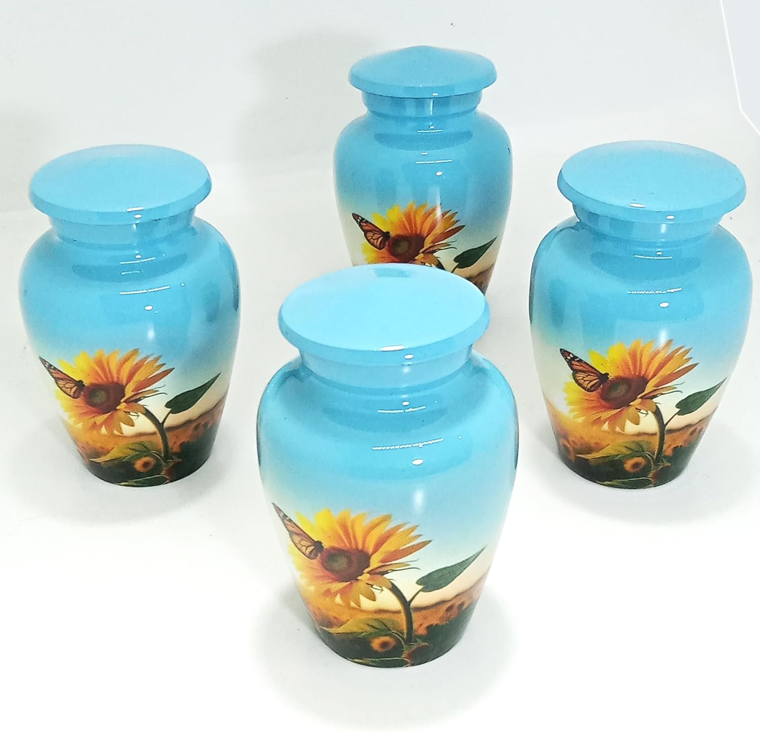 UR Keepsake Urn Set of 4-Sunflower with Butterfly Cremation Keepsake Urn for Human Ashes with Velvet Box & 4 Velvet Bag-Mini Keepsake Urn - Affordable Keepsake Urn (3 cu.in x 4pcs) (1)