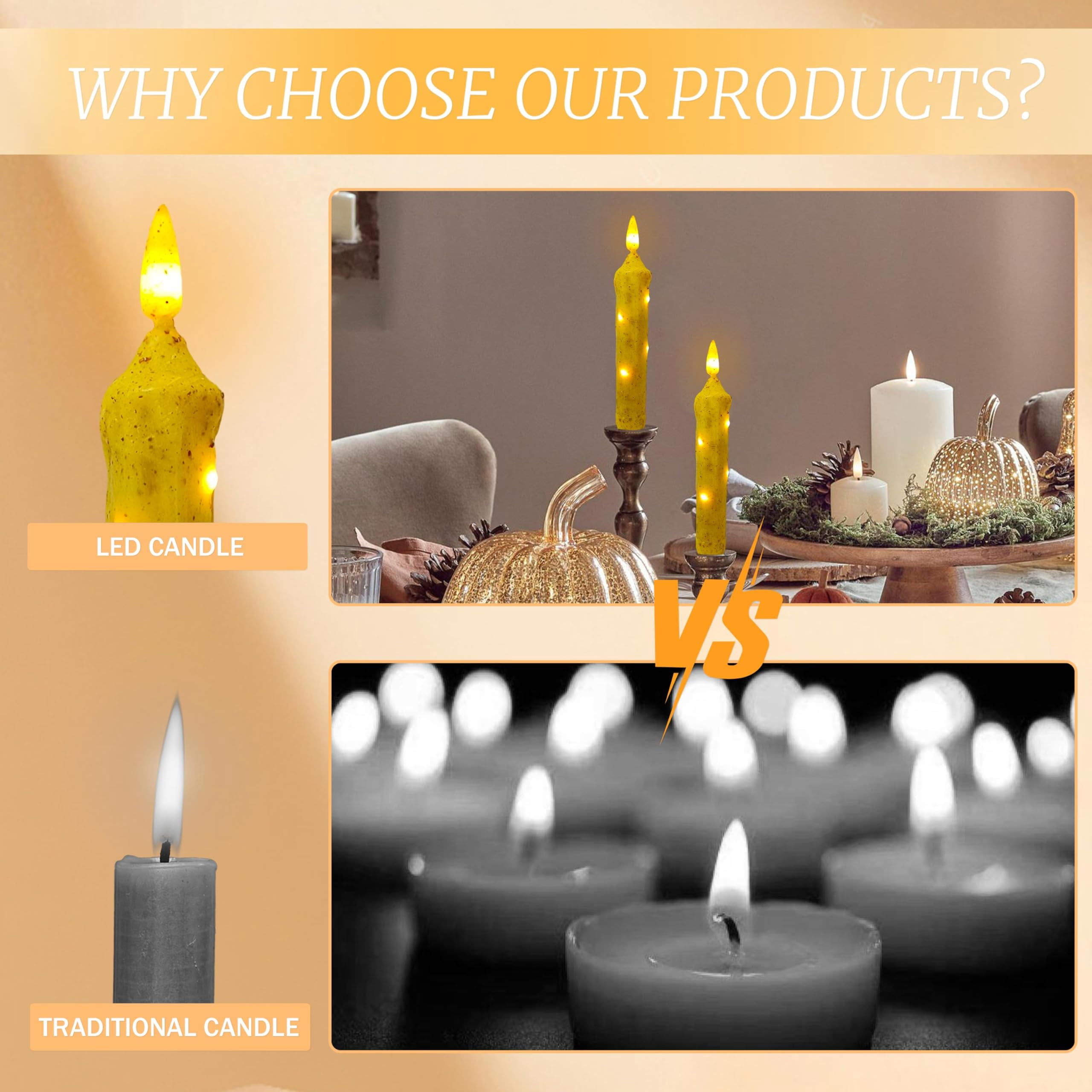 FCMSHAMD 6.5 Inches Primitive Real Wax LED Short Flameless Candles Hand Dipped Battery Operated Taper Candle with Timer Remote for Vintage Rustic Home Decor