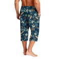 thumbnail image 5 of JoveMarine Mens Swim Trunks Men's Casual Hawaiian Print Drawstring Cropped Capri Pants Resort Print Swim Trunks with Elastic Waist Summer Beach Shorts for Vacation Spring Travel ,Navy S, 5 of 8