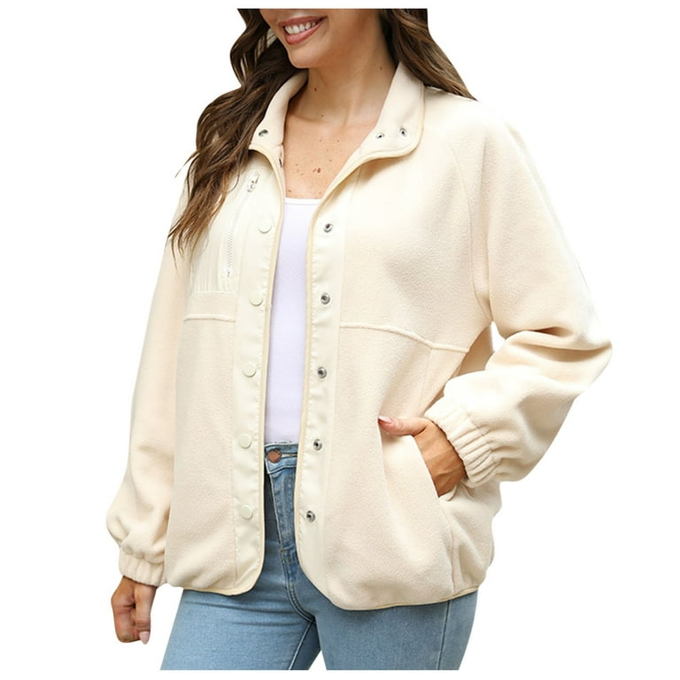 RYRJJ Womens Fleece Jacket Fuzzy Long Sleeve Short Coats Button Up