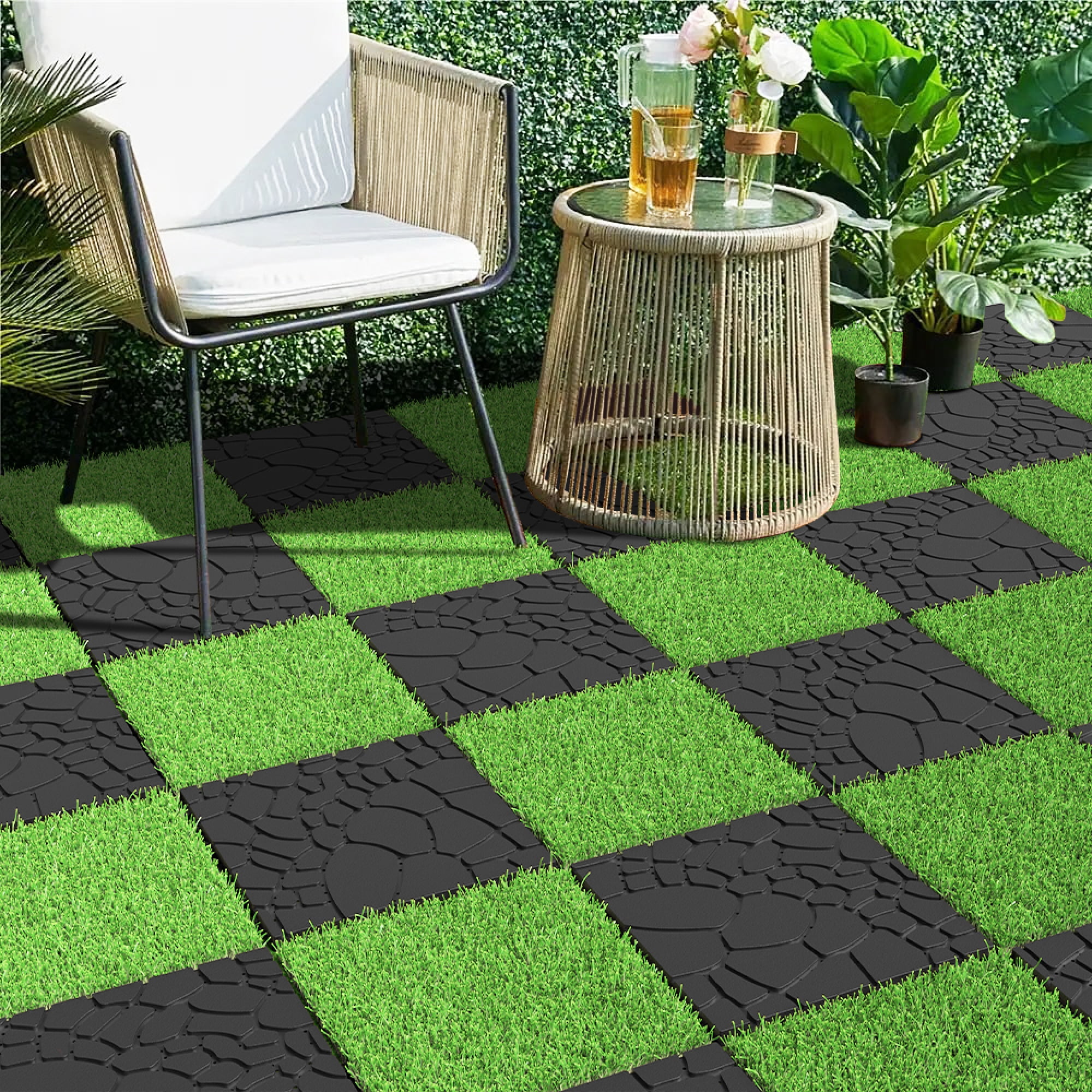 44 Pack Plastic Interlocking Deck Tiles,12" Waterproof Outdoor Flooring,All Weather Use, Patio Floor Decking Tiles for Porch Poolside Balcony Backyard,Stone Texture,Grey