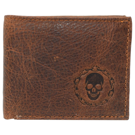 Skull Chain RFID Blocking Real Leather Bifold Classic Wallet for Men