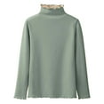 thumbnail image 1 of Tops ligeros con cuello falso y volantes, capa base suave con ribete de lechuga acanalado para mujer, 1 of 7
