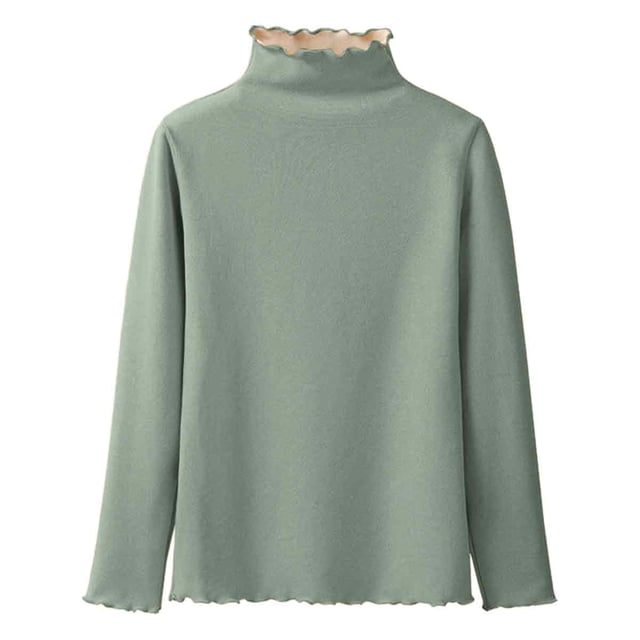 Tops ligeros con cuello falso y volantes, capa base suave con ribete de lechuga acanalado para mujer