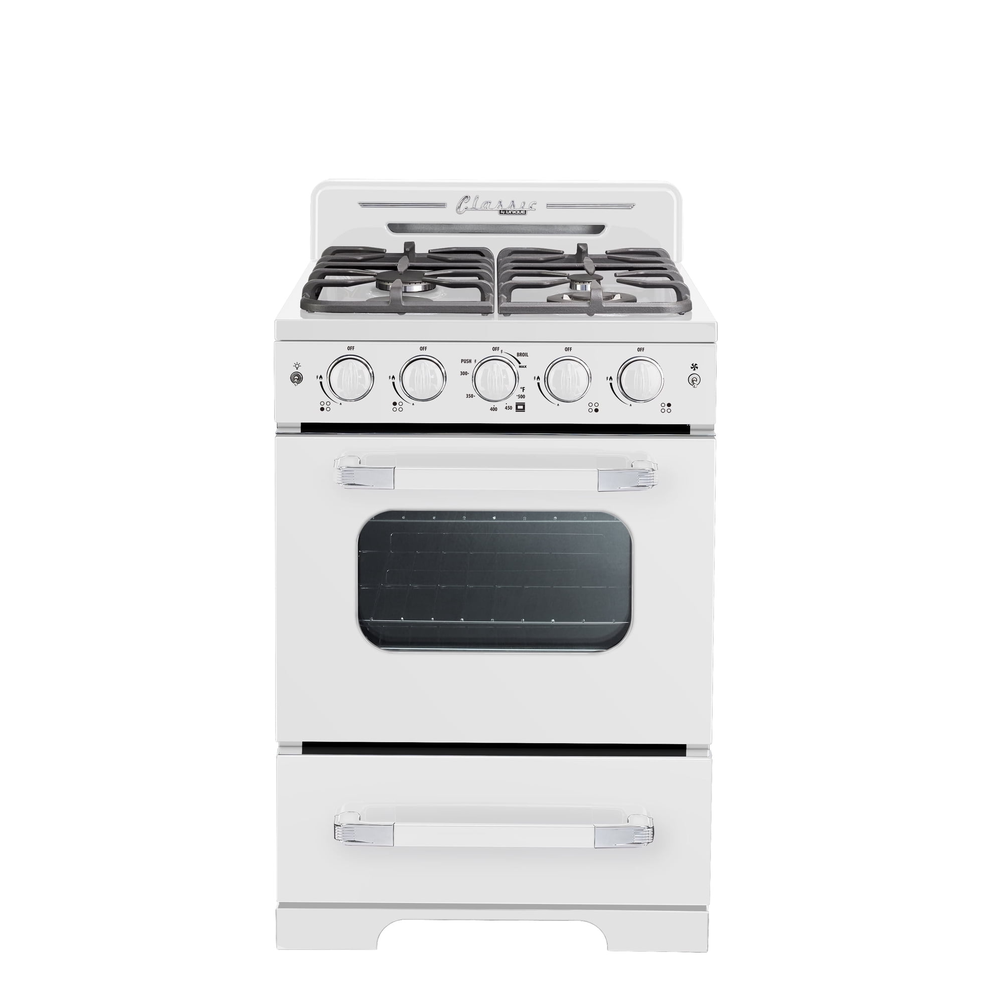 Unique Appliances Classic Retro 24" 2.9 cu ft Freestanding Gas Range, Marshmallow White