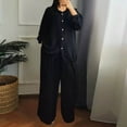 thumbnail image 6 of Dazajoo Women's 2 Piece Outfits Long Sleeve Button Down Shirt Wide leg Palazzo Pants Matching Set with Pockets Saving Deals,Black,XXXXL, 6 of 7
