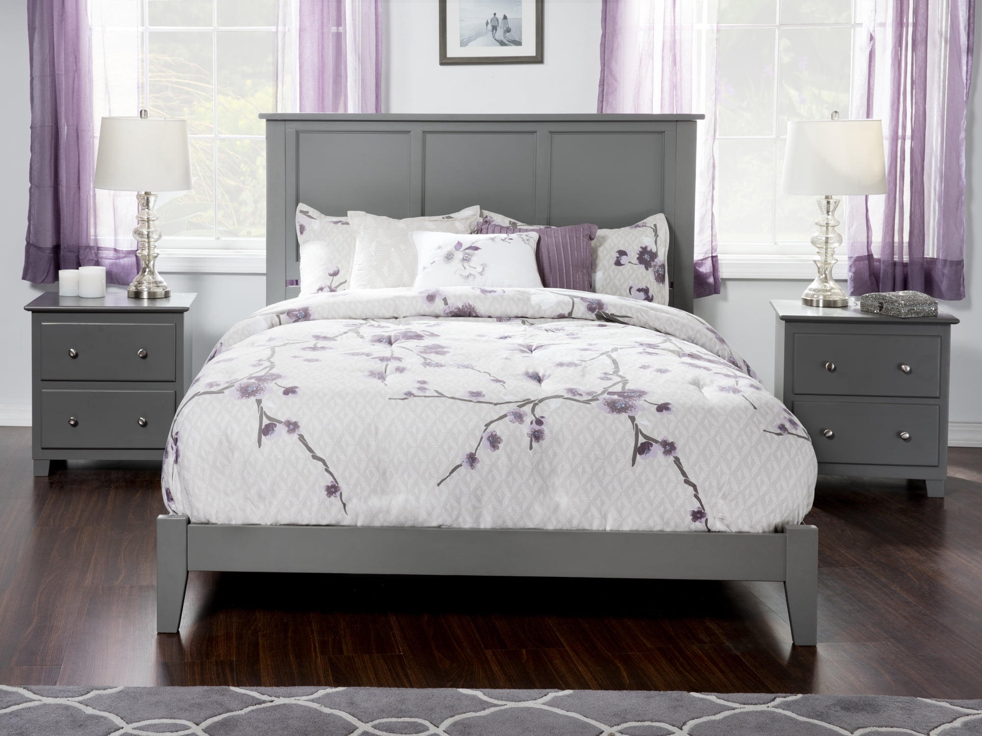 AFI Madison King Solid Wood Foundation Bed with Panel Headboard, Grey