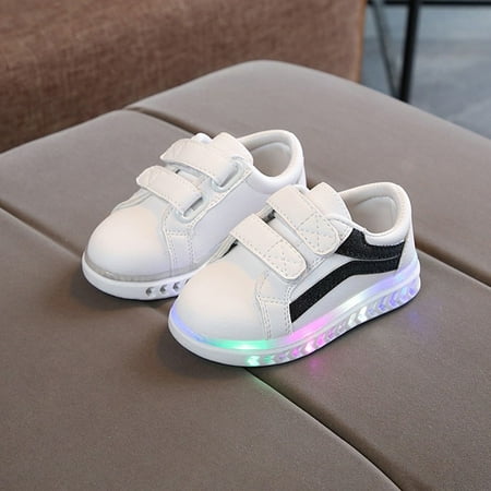 

Children Kid Baby Girls Boys Striped Bling Flat Led Luminous Sport Sneaker Shoes