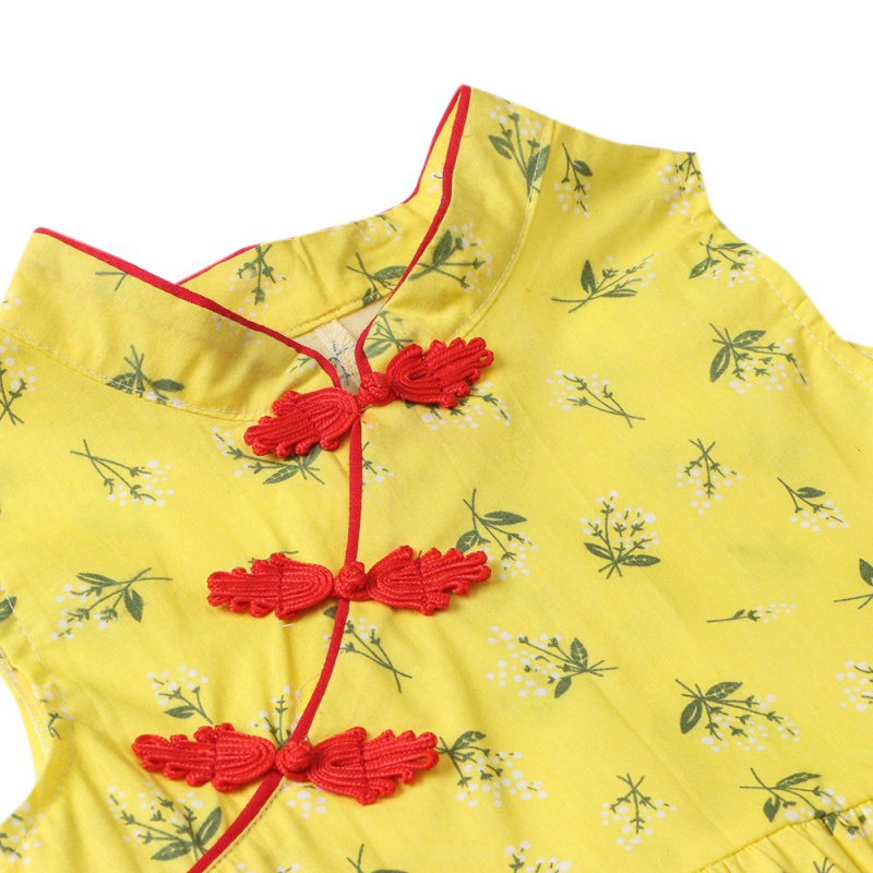 Kids Girls Cute Flower Print Dress, Vintage Cheongsam Dresses, Qipao Baby Clothes - image 3 of 5