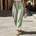 thumbnail image 6 of ClodeEU Women's High Waisted Striped Cropped Wide Leg Pants, Casual Elastic Waist Capri Trousers with Pockets Green,Women's Plus M, 6 of 8