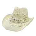 thumbnail image 2 of VLOOCKLW Cowboy Hat Men Women Western Style Wide Brim Hollowed Breathable Sun Hat Solid Color Casual Outdoor Vacation Beach Cap, 2 of 3