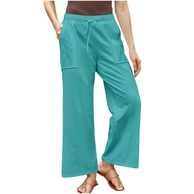 Timegard Pantalon pour Femmes Grande Taille Taille à Cordon Jambe Droite Léger Décontracté Ample