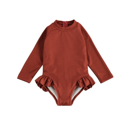 

Bmnmsl Girl Swimwear Long Sleeve Round Neck Ribbed One Piece
